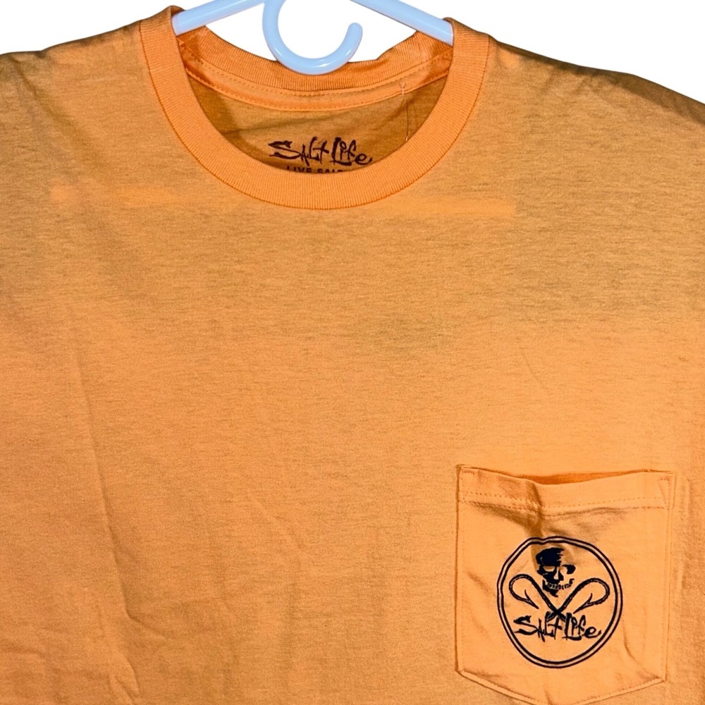 Salt Life Mens Skull and Hooks Orange Pocket T-Shirt Medium New